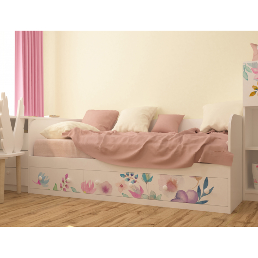 Кровать подростковая Цветы с 3 ящиками 90х190 - изображение 2 - интернет-магазин tricolor.com.ua