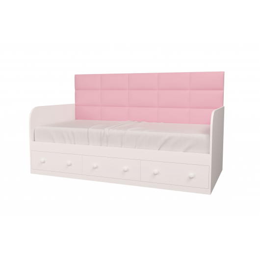 Кровать подростковая Элли 1 Белая Розовая с 3 ящиками 120х190 с мягкой спинкой