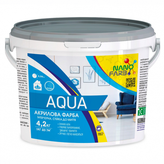 Інтер'єрна акрилова фарба (що миється) Aqua Nanofarb - изображение 2 - интернет-магазин tricolor.com.ua