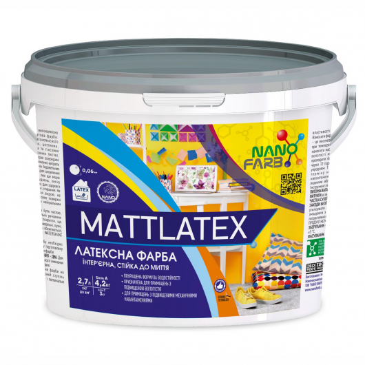 Інтер'єрна акрилова латексна фарба (що миється) Mattlatex Nanofarb База A - изображение 3 - интернет-магазин tricolor.com.ua