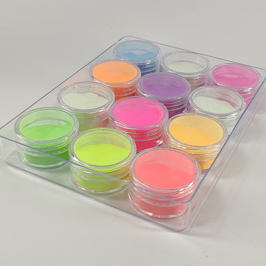 Набор люминесцентных пигментов (люминофор) Tricolor Glow Box для маникюра 12 шт * 5 г (1 набор) - изображение 2 - интернет-магазин tricolor.com.ua