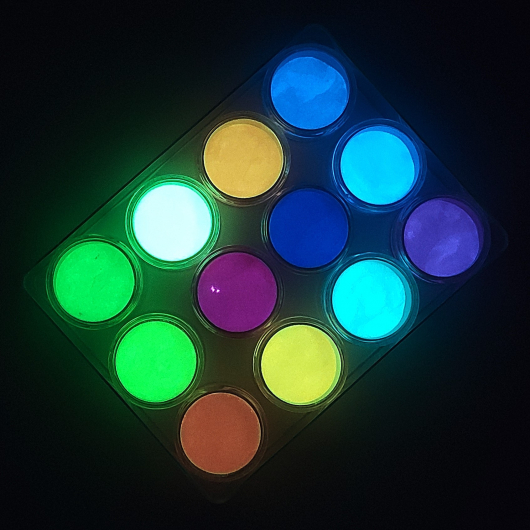 Набор люминесцентных пигментов (люминофор) Tricolor Glow Box для маникюра 12 шт * 5 г (1 набор) - изображение 3 - интернет-магазин tricolor.com.ua