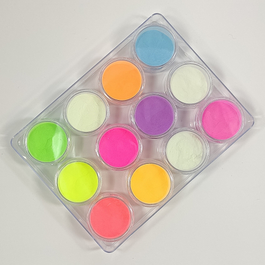 Набор люминесцентных пигментов (люминофор) Tricolor Glow Box для маникюра 12 шт * 5 г (1 набор) - изображение 4 - интернет-магазин tricolor.com.ua