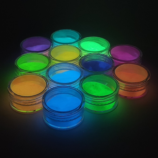Набор люминесцентных пигментов (люминофор) Tricolor Glow Box для маникюра 12 шт * 5 г (1 набор) - изображение 10 - интернет-магазин tricolor.com.ua