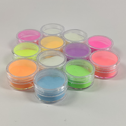 Набор люминесцентных пигментов (люминофор) Tricolor Glow Box для маникюра 12 шт * 5 г (1 набор) - изображение 9 - интернет-магазин tricolor.com.ua