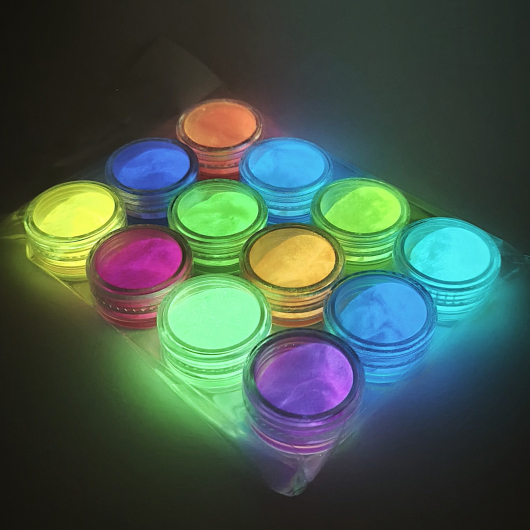 Набор люминесцентных пигментов (люминофор) Tricolor Glow Box для маникюра 12 шт * 5 г (1 набор) - изображение 6 - интернет-магазин tricolor.com.ua