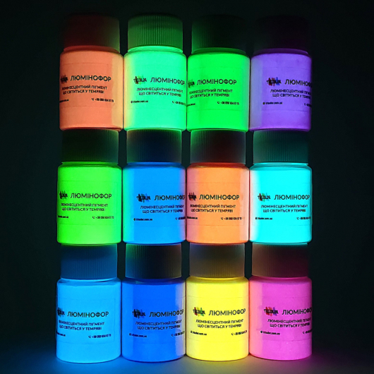 Набір люмінесцентних пігментів (люмінофор) Tricolor Mega Pack для манікюру 12 шт * 50 г (1 набір) - изображение 3 - интернет-магазин tricolor.com.ua