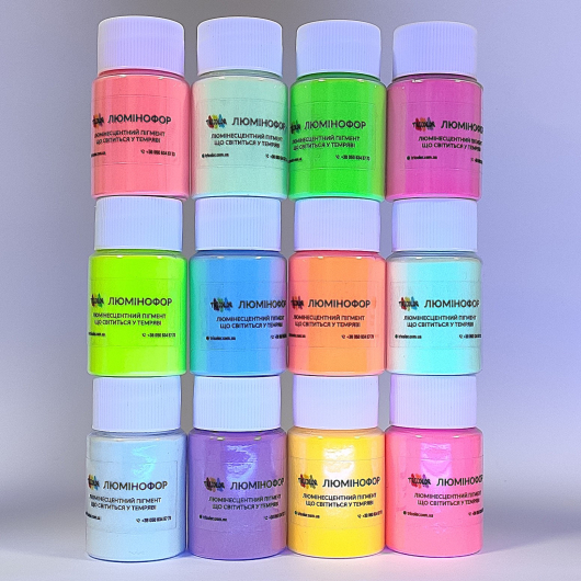 Набір люмінесцентних пігментів (люмінофор) Tricolor Mega Pack для манікюру 12 шт * 50 г (1 набір) - изображение 5 - интернет-магазин tricolor.com.ua