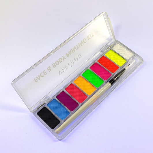 Набір флуоресцентних фарб для бодіарту Veronni (10 кольорів) з пензликом, 1 шт. - изображение 3 - интернет-магазин tricolor.com.ua