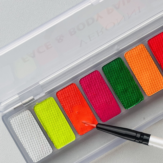 Набір флуоресцентних фарб для бодіарту Veronni (10 кольорів) з пензликом, 1 шт. - изображение 4 - интернет-магазин tricolor.com.ua