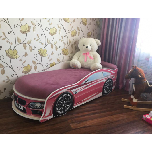 Кровать машина BMW розовая 70х150 ДСП - изображение 2 - интернет-магазин tricolor.com.ua