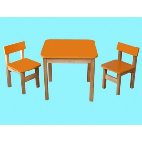 Эко набор Стол деревянный и 2 стульчика оранжевый