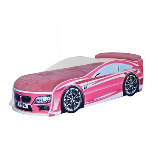 Кровать машина BMW розовая 80х180 ДСП с подъемным механизмом - интернет-магазин tricolor.com.ua