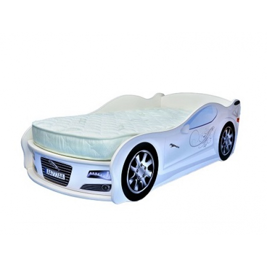 Кровать машина Jaguar белая 70х150 ДСП с подъемным механизмом