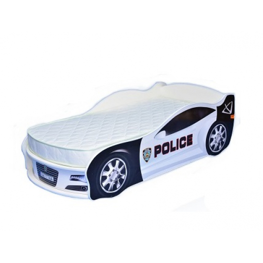 Кровать машина Jaguar полиция белая 70х150 ДСП с подъемным механизмом
