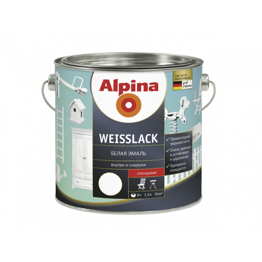 Емаль для дерева і металу Alpina Weisslack GL глянцева біла