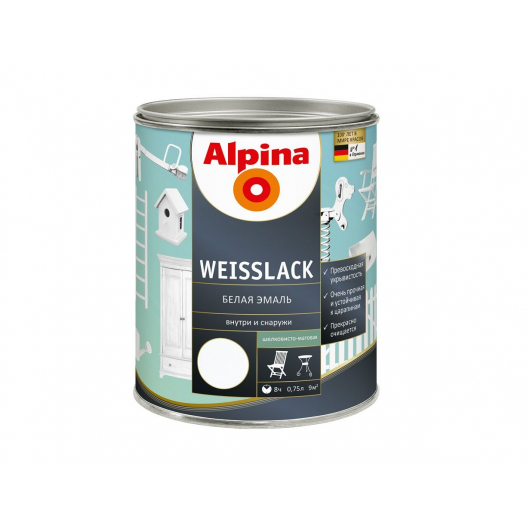Емаль для дерева і металу Alpina Weisslack GL матова біла