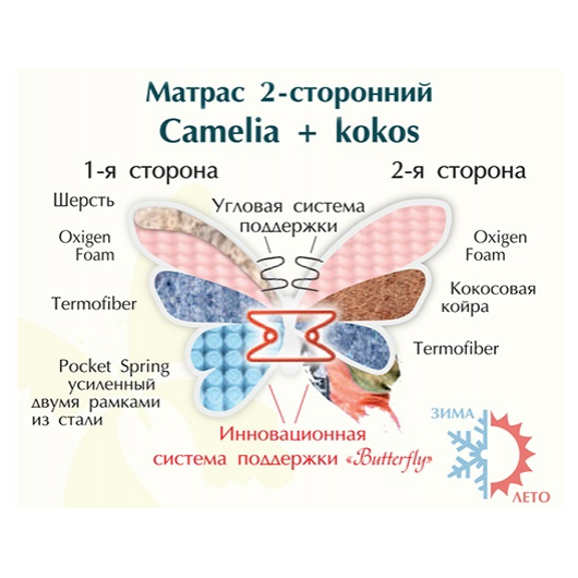 Ортопедический матрас MatroLuxe Butterfly Camelia Камелия Кокос Pocket Spring 70х190 - изображение 5 - интернет-магазин tricolor.com.ua