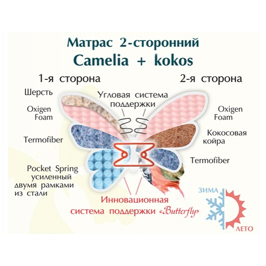 Ортопедический матрас MatroLuxe Butterfly Camelia Камелия Кокос Pocket Spring 90х200 - изображение 3 - интернет-магазин tricolor.com.ua