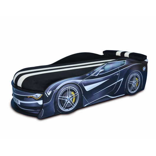 Кровать машина BMW Turbo черная 70х150 ДСП без подъемного механизма матрас Спорт черный - интернет-магазин tricolor.com.ua
