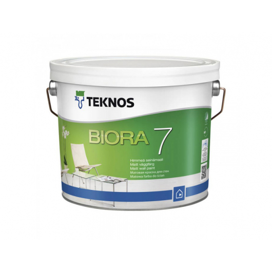 Водоразбавляемая матовая акрилатная краска для внутренних стен Teknos Biora 7 База1