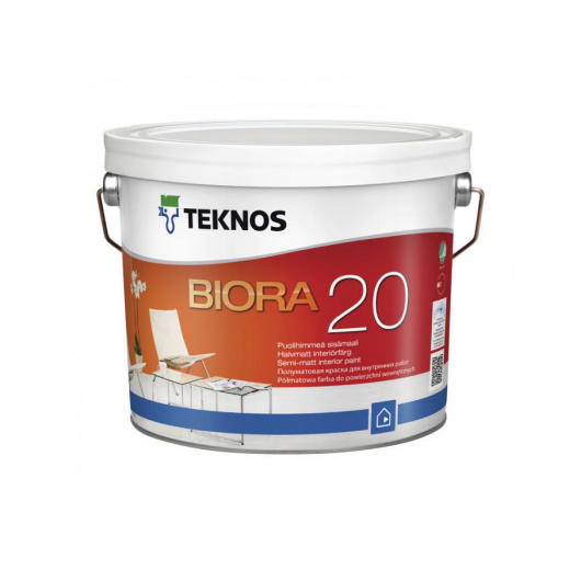 Водорозчинна напівматова акрилатна дисперсійна фарба для стін і стель Teknos Biora 20 База3