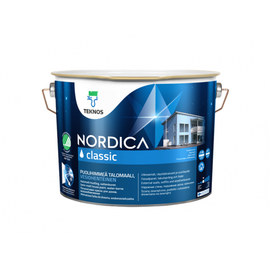 Краска для домов на водной основе Teknos Nordica Classic полуматовая База 1